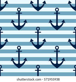 Vector seamless pattern with anchor. Symmetrical background, nautical theme. Graphic illustration. Template for wrapping, backgrounds, fabric, prints, decor, surface