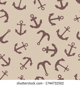 Vector Seamless Pattern of Anchors. Nautical Background.