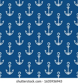 Vector seamless pattern with anchors on classic blue color; simple design for fabric, wallpaper, textile, wrapping paper, package, web design.