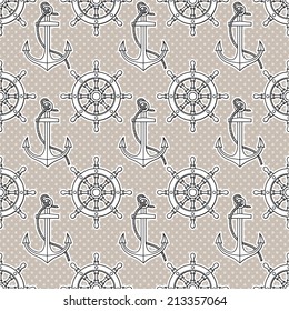 Vector seamless pattern with anchors and ship's wheels