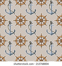 Vector seamless pattern with anchors and ship's wheels