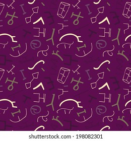 Vector seamless pattern with ancient elements on the violet  background. Use for wallpaper, pattern fills, web page background