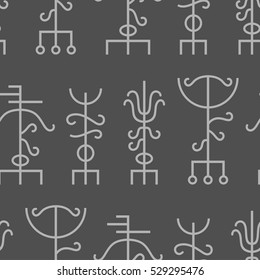 Vector seamless pattern with ancient runes of Iceland. Galdrastafir, mystic signs of early North magic