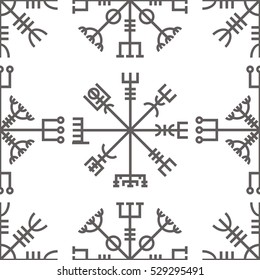 Vector seamless pattern with ancient runes of Iceland. Galdrastafir, mystic signs of early North magic