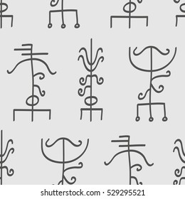 Vector seamless pattern with ancient runes of Iceland. Galdrastafir, mystic signs of early North magic