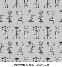 Vector seamless pattern with ancient runes of Iceland. Galdrastafir, mystic signs of early North magic