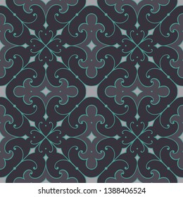 Vector seamless pattern with ancient swirls in vintage antique style. Abstract ornament in grey blue tone. Seamless vintage antique ornament. For wallpaper, fabric, tile, print, wrapping paper, decor