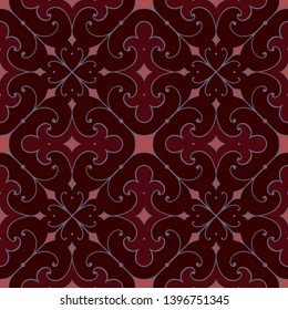 Vector seamless pattern with ancient swirls in vintage antique style. Abstract ornament in dark red tones. Seamless vintage antique ornament. For wallpaper, fabric, tile, print, wrapping paper, decor