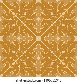 Vector seamless pattern with ancient swirls in vintage antique style. Abstract ornament in gold tone. Seamless vintage antique ornament. For wallpaper, fabric, tile, print, wrapping paper, decor