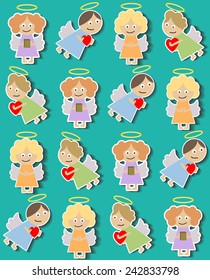 vector seamless pattern with angeles and hearts