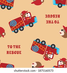 Vector of seamless pattern with animal fire fighter cartoon, Creative vector childish background for fabric, textile, nursery wallpaper, card, poster and other decoration.