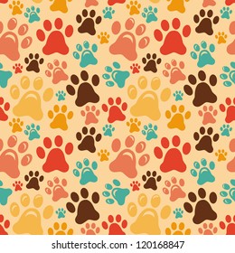 Vector seamless pattern with animal paws - cartoon background