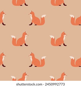 Vector seamless pattern with animal print. Background with cute foxes.