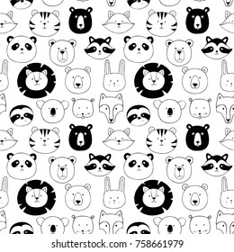 Vector seamless pattern with animals. Hand-drawn illustration