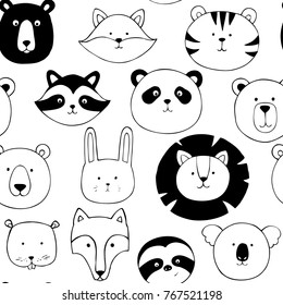 Vector seamless pattern with animals. Hand-drawn illustration