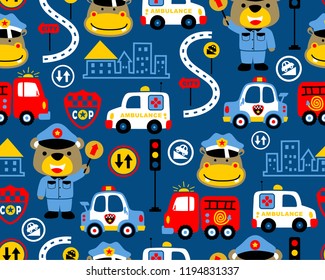 Vector of seamless pattern with animals rescue team cartoon 