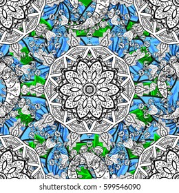 Vector seamless pattern with antique floral medieval decorative, leaves and white pattern ornaments on petals background. Seamless royal luxury white baroque damask vintage.
