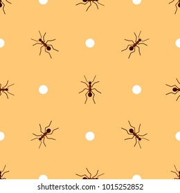 Vector seamless pattern with ants and circles on orange background