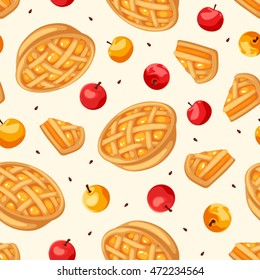 Vector seamless pattern with apple pies and apples.