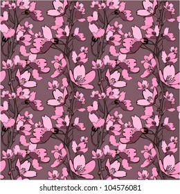 Vector seamless pattern with apple tree flowers.
