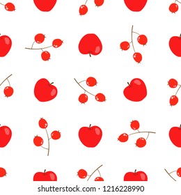 Vector seamless pattern with apples and berries on white background. Perfect for wrapping paper or fabric.