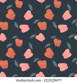 Vector seamless pattern with apples in cartoon colorfull style for projects, covers, paper wrappers, wrappers, wallpaper, backgrounds