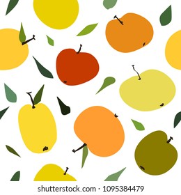 Vector seamless pattern with apples. Cute summer colorful fruits background. Illustration for wedding, invitations, paper, textile design.