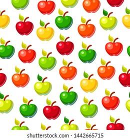 Vector seamless pattern with apples of different colors. Cute cartoon fruit. Tasty healthy food. Good harvest