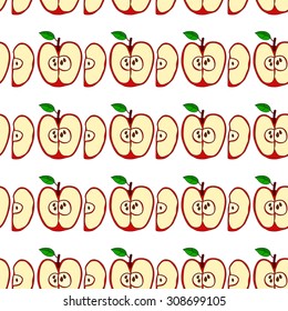  Vector seamless pattern with apples and green leaves isolated on white background