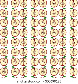  Vector seamless pattern with apples and green leaves isolated on white background