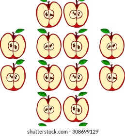  Vector seamless pattern with apples and green leaves isolated on white background