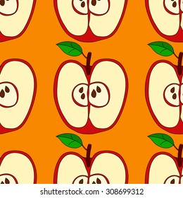  Vector seamless pattern with apples and green leaves isolated on white background