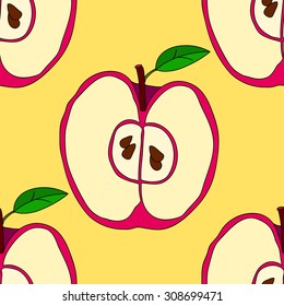 Vector seamless pattern with apples and green leaves isolated on white background