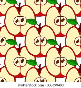  Vector seamless pattern with apples and green leaves isolated on white background