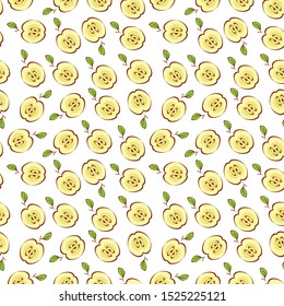 Vector seamless pattern with apples. Isolated on white. Fruit background for package, tablecloth, fabric, wallpaper, textile, web design.