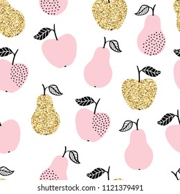 Vector seamless pattern with apples and pears. Scandinavian design