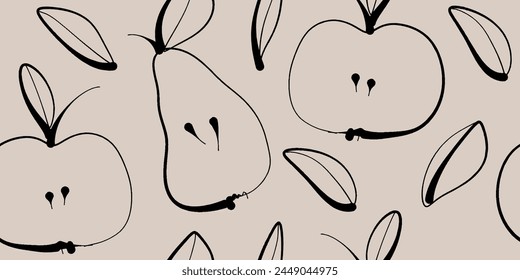 Vector seamless pattern with apples and pears. Trendy hand drawn textures. Modern abstract design for paper, cover, fabric, interior decor and other users.