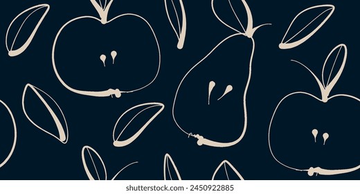 Vector seamless pattern with apples and pears. Trendy hand drawn textures. Modern abstract design for paper, cover, fabric, interior decor and other users.