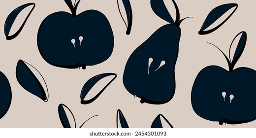Vector seamless pattern with apples and pears. Trendy hand drawn textures. Modern abstract design for paper, cover, fabric, interior decor and other users.
