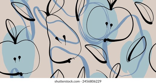 Patrón sin costuras de Vector con manzanas y peras. Texturas dibujadas a mano de moda. Diseño abstracto moderno para papel, cubierta, tela, decoración interior y otros usuarios.
