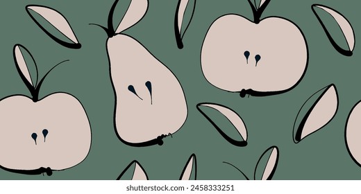 Vector seamless pattern with apples and pears. Trendy hand drawn textures. Modern abstract design for paper, cover, fabric, interior decor and other users