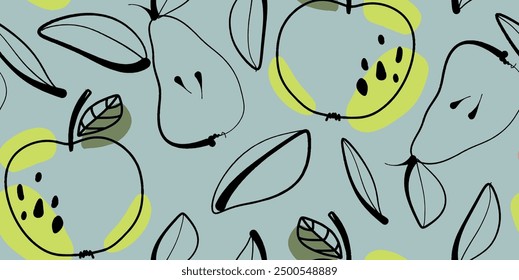 Vector seamless pattern with apples and pears. Trendy hand drawn textures. Modern abstract design for paper, cover, fabric, interior decor and other users.
