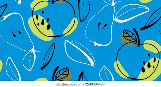 
Vector sin patrón con manzanas y peras. Texturas dibujadas a mano de moda. Diseño abstracto moderno para el papel, la cubierta, la tela, la decoración interior y otros usuarios.
