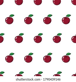 Vector seamless pattern with apples. Repeating fruit icon