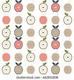 Vector seamless pattern with apples in retro colors.