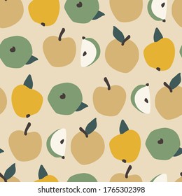Vector seamless pattern with apples. Trendy hand drawn textures. Modern abstract design for paper, cover, fabric, interior decor and other uses.