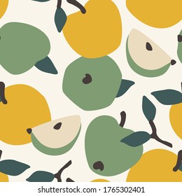 Vector seamless pattern with apples. Trendy hand drawn textures. Modern abstract design for paper, cover, fabric, interior decor and other uses.