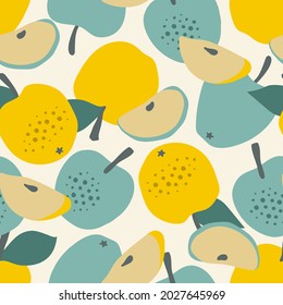 Vector seamless pattern with apples. Trendy hand drawn print. Modern abstract design for paper, cover, fabric, interior decor and other users.