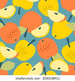 Vector seamless pattern with apples. Trendy hand drawn print. Modern abstract design for paper, cover, fabric, interior decor and other users.