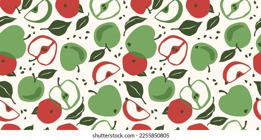 Vector seamless pattern with apples. Trendy hand drawn textures. Modern abstract design for paper, cover, fabric, interior decor and other use